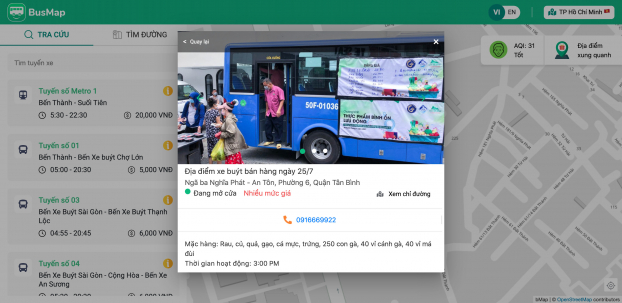 Bản đồ miễn phí BusMap giúp tìm xe thực phẩm lưu động tại TP. HCM